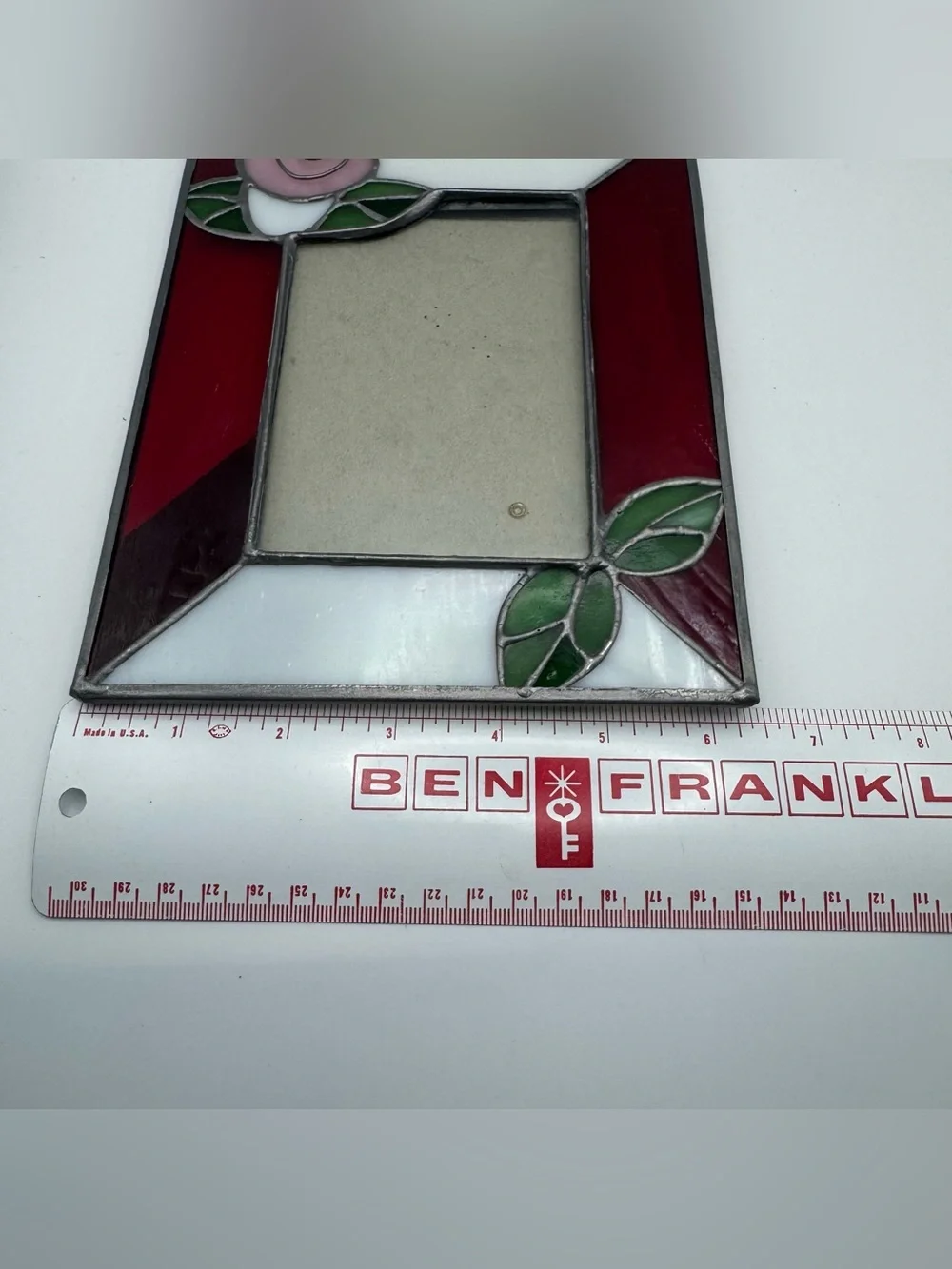 Vintage Stained Glass Rose Picture Frame 3.5x5  Floral Tabletop Photo Frame
